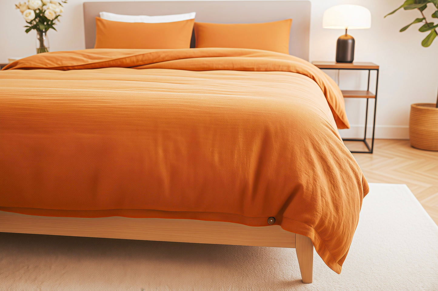 Rust Orange Duvet Cover Set | 100% Cotton | Minimalist Home Aesthetic