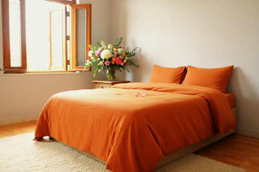 Rust Orange Cotton Duvet Cover Set | 100% Pure Cotton Bedding - Bohoblockprinted