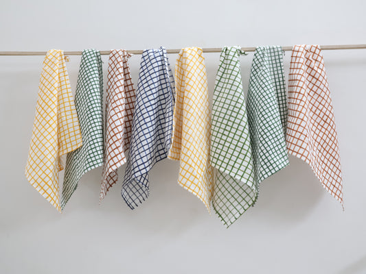 Assorted Hand Block Printed Cotton Napkin Set Reusable Dinner Napkins Check Pattern - Bohoblockprinted