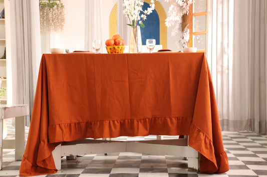 Cinnamon Minimalist Plain Linen Table Cover - Bohoblockprinted