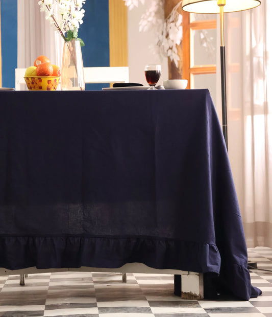 Navy Blue Linen Tablecloth - Bohoblockprinted