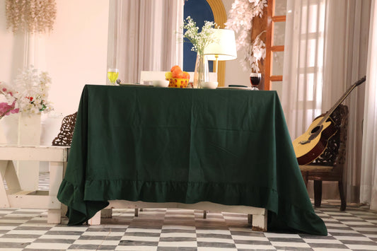 Forest Green Ruffled Cotton Tablecloth - Bohoblockprinted