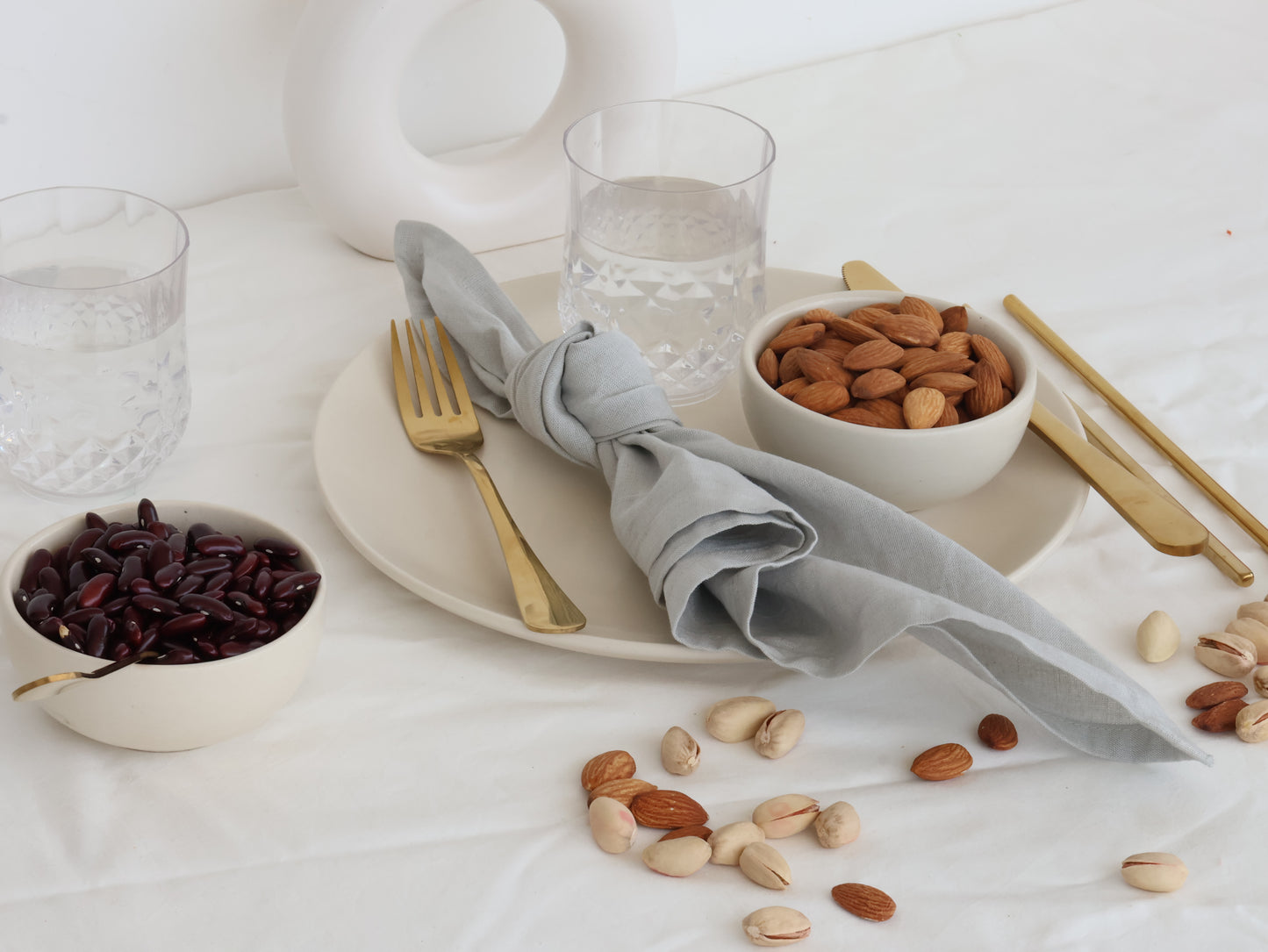 Light Grey Cotton Napkin – Handmade Reusable Cloth Napkin for Minimal Table Decor - Bohoblockprinted