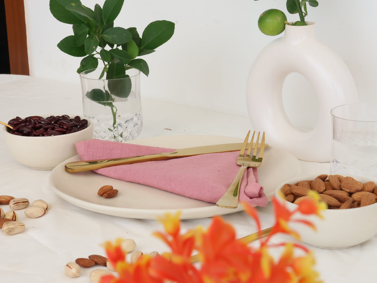 Rose Pink Table Napkin – 100% Cotton Reusable Dinner Napkin for Modern Dining - Bohoblockprinted