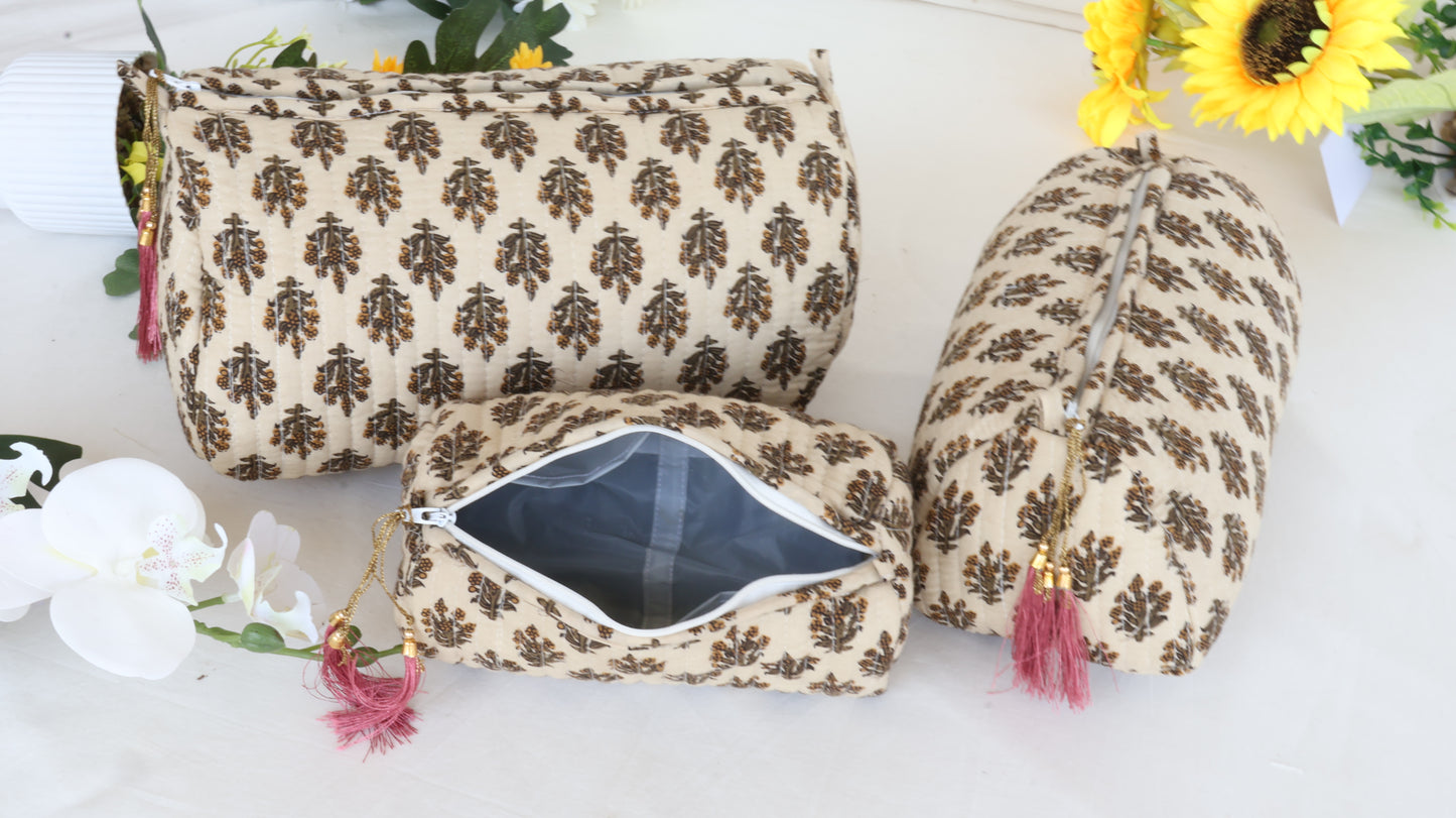 Handcrafted Cotton Travel Toiletry Bags (Set of 3)