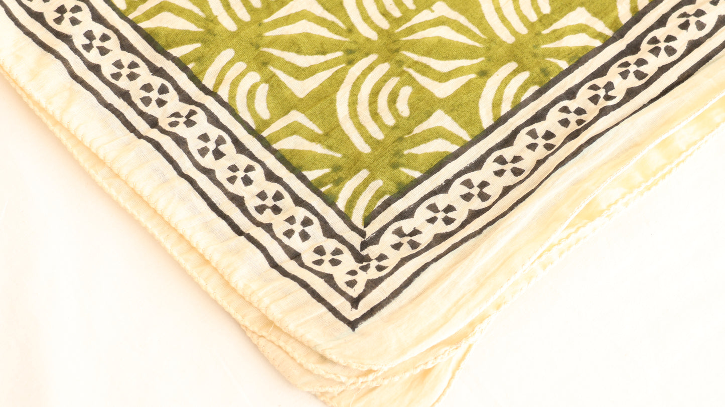 Green Block Print Cotton Bandana | Sustainable Handmade Accessory