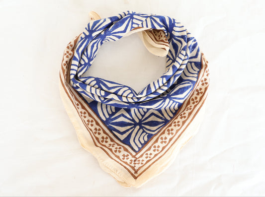 Hand Block Printed Blue Floral Cotton Bandana