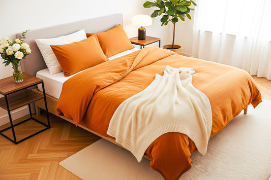 Rust Orange Duvet Cover Set | 100% Cotton | Minimalist Home Aesthetic