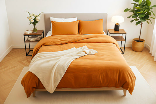 Rust Orange Duvet Cover Set | 100% Cotton | Minimalist Home Aesthetic