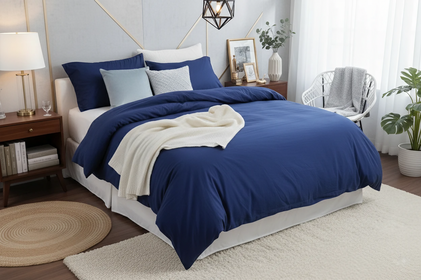 Deep Navy Blue Cotton Duvet Cover Set – 100% Soft Cotton, Breathable & Elegant Bedding with Button Closure
