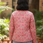 Pink Floral Hand Block Printed Cotton Quilted Jacket - Bohoblockprinted