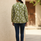 Olive Green Hand Block Printed Cotton Quilted Jacket - Bohoblockprinted