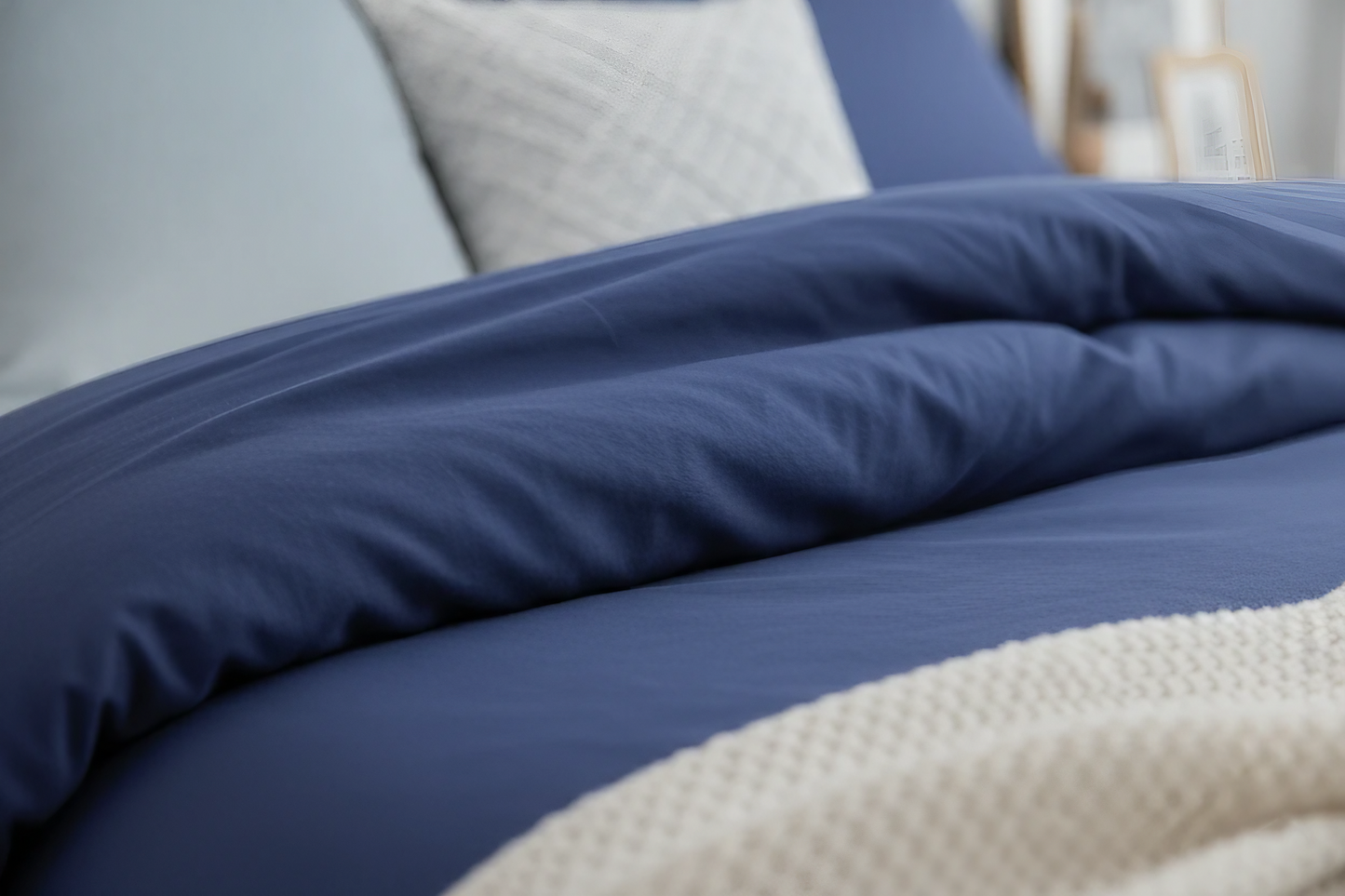 Deep Navy Blue Cotton Duvet Cover Set – 100% Soft Cotton, Breathable & Elegant Bedding with Button Closure