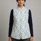 Printed Floral Cotton Quilted Jacket - White & blue - Bohoblockprinted