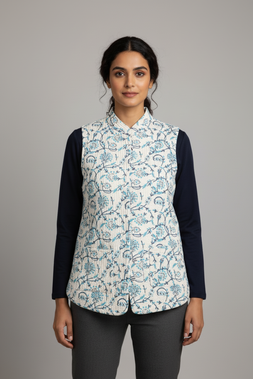 Hand Block Printed Cotton Quilted Jacket - Bohoblockprinted