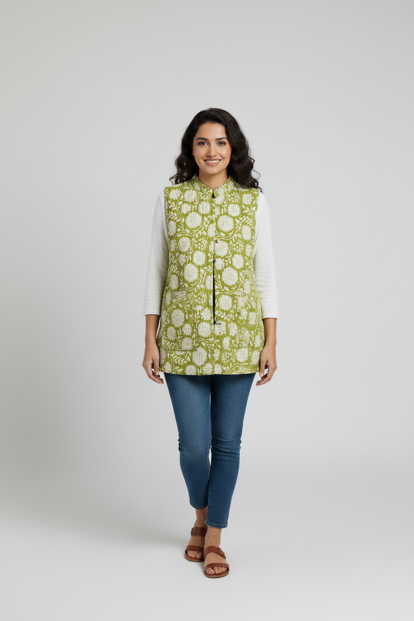 Hand Block Printed Cotton Quilted Jacket - Bohoblockprinted