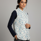 Printed Floral Cotton Quilted Jacket - White & blue - Bohoblockprinted