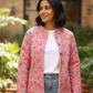 Pink Floral Hand Block Printed Cotton Quilted Jacket - Bohoblockprinted