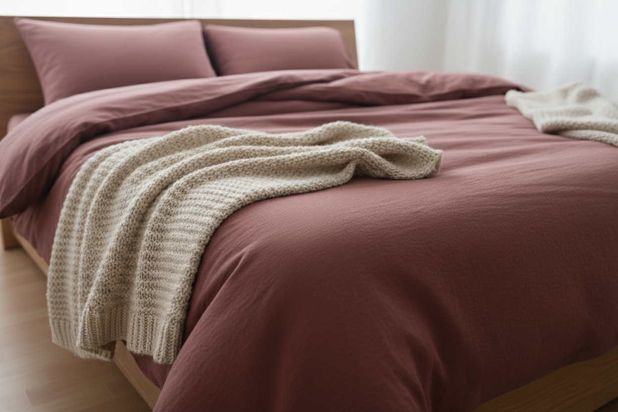 Solid Maroon Cotton Duvet Cover Set | Button Closure Bedding