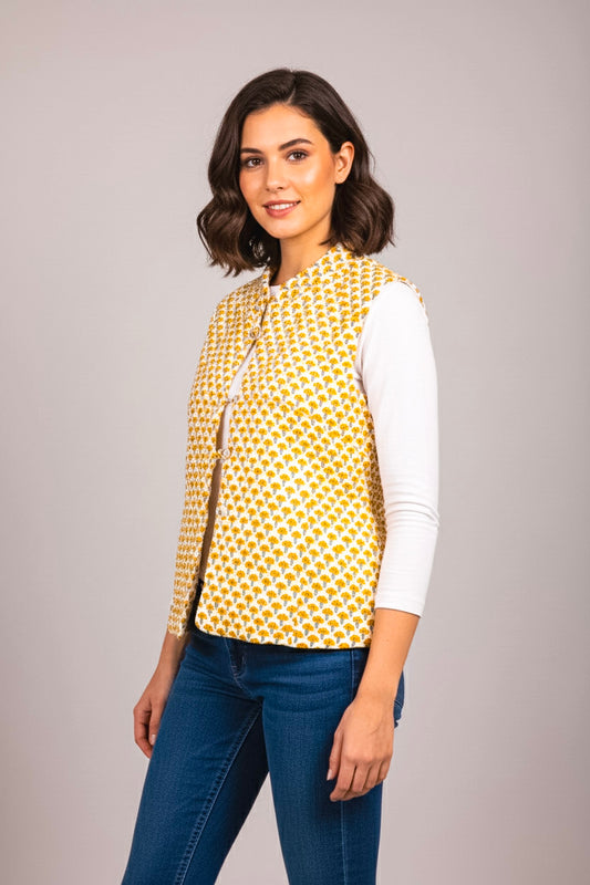 Hand Block Printed Cotton Quilted Jacket - Bohoblockprinted