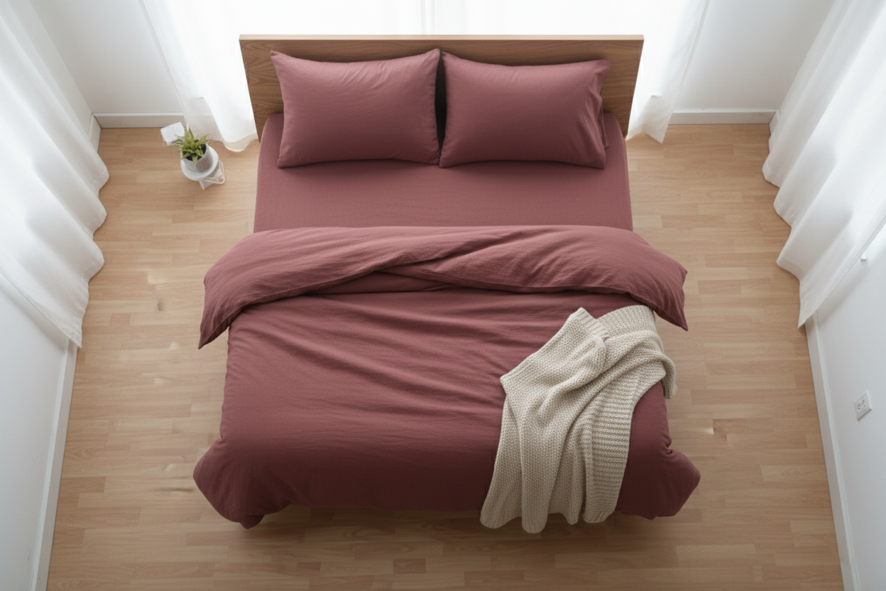 Solid Maroon Cotton Duvet Cover Set | Button Closure Bedding