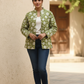 Olive Green Hand Block Printed Cotton Quilted Jacket - Bohoblockprinted