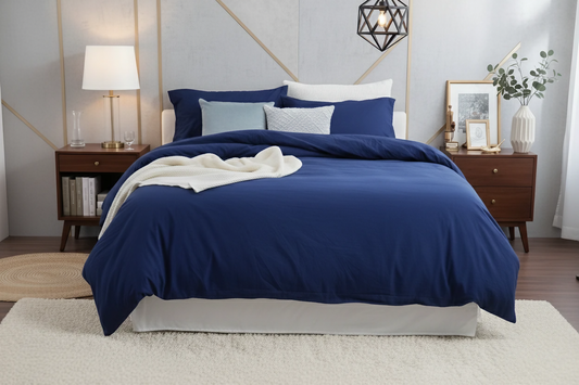 Deep Navy Blue Cotton Duvet Cover Set – 100% Soft Cotton, Breathable & Elegant Bedding with Button Closure