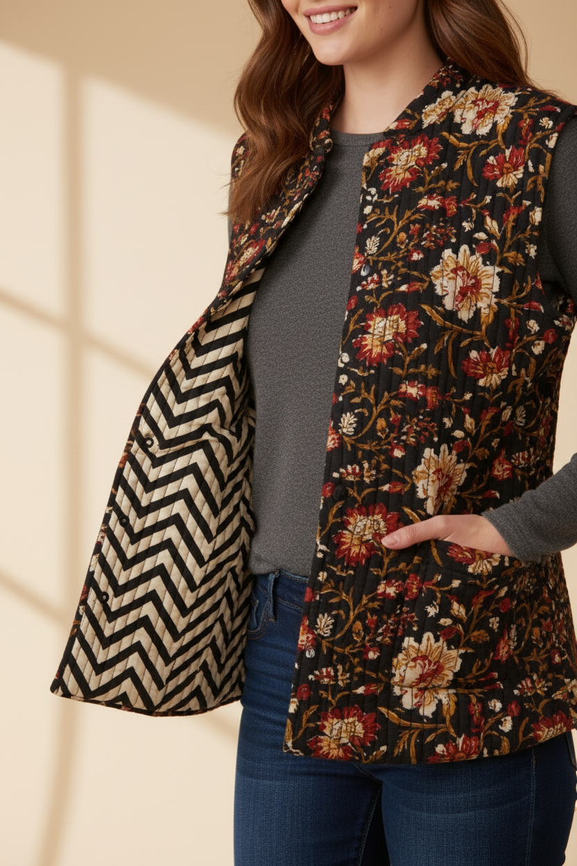 Handblock Printed Cotton Quilted Jacket