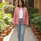 Pink Floral Hand Block Printed Cotton Quilted Jacket - Bohoblockprinted