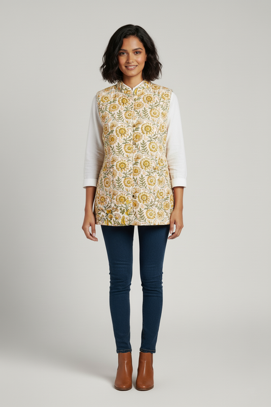 Hand Block Printed Cotton Quilted Jacket - Bohoblockprinted