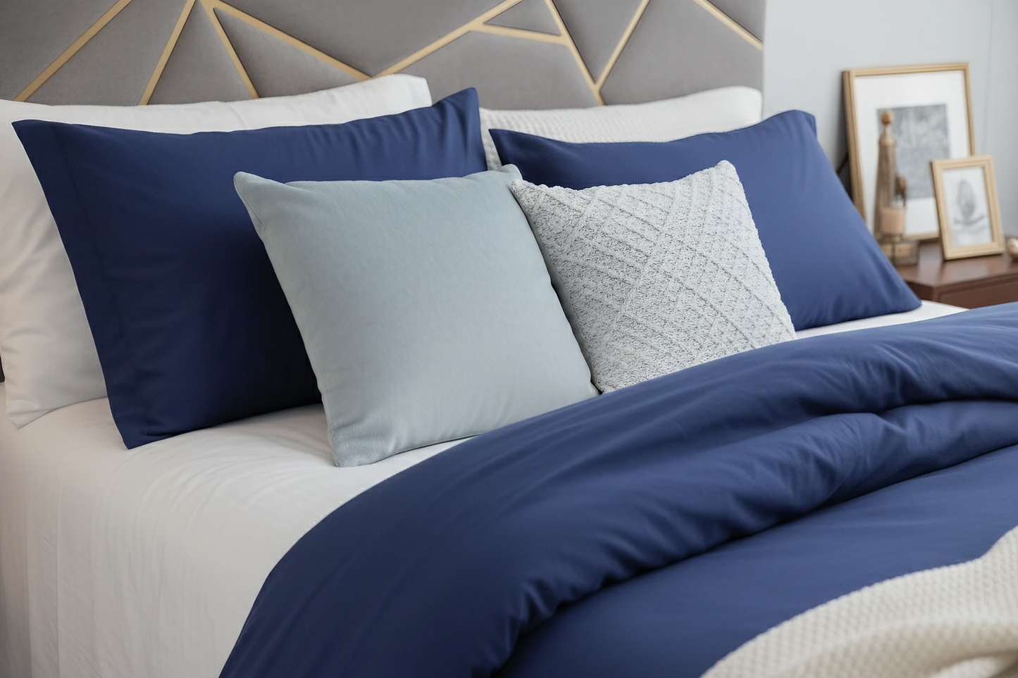 Deep Navy Blue Cotton Duvet Cover Set – 100% Soft Cotton, Breathable & Elegant Bedding with Button Closure