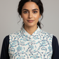 Printed Floral Cotton Quilted Jacket - White & blue - Bohoblockprinted