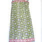  sarong Green fabric with white floral pattern and red border on a white background