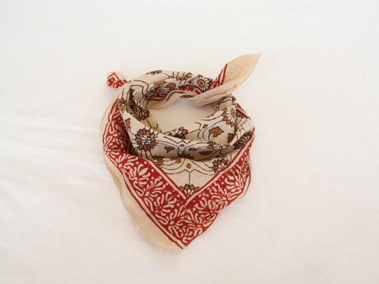 Red Border Floral Hand Block Printed Cotton Bandana – Boho Style Scarf