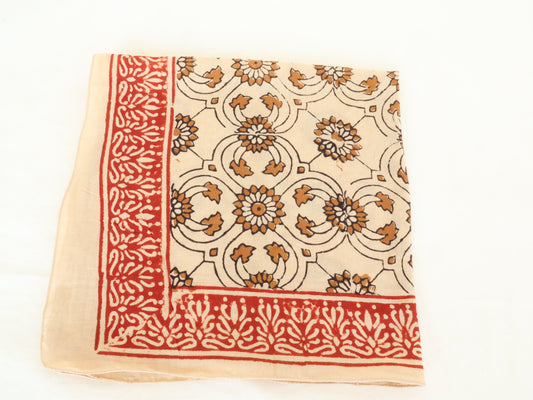 Red Border Floral Hand Block Printed Cotton Bandana – Boho Style Scarf