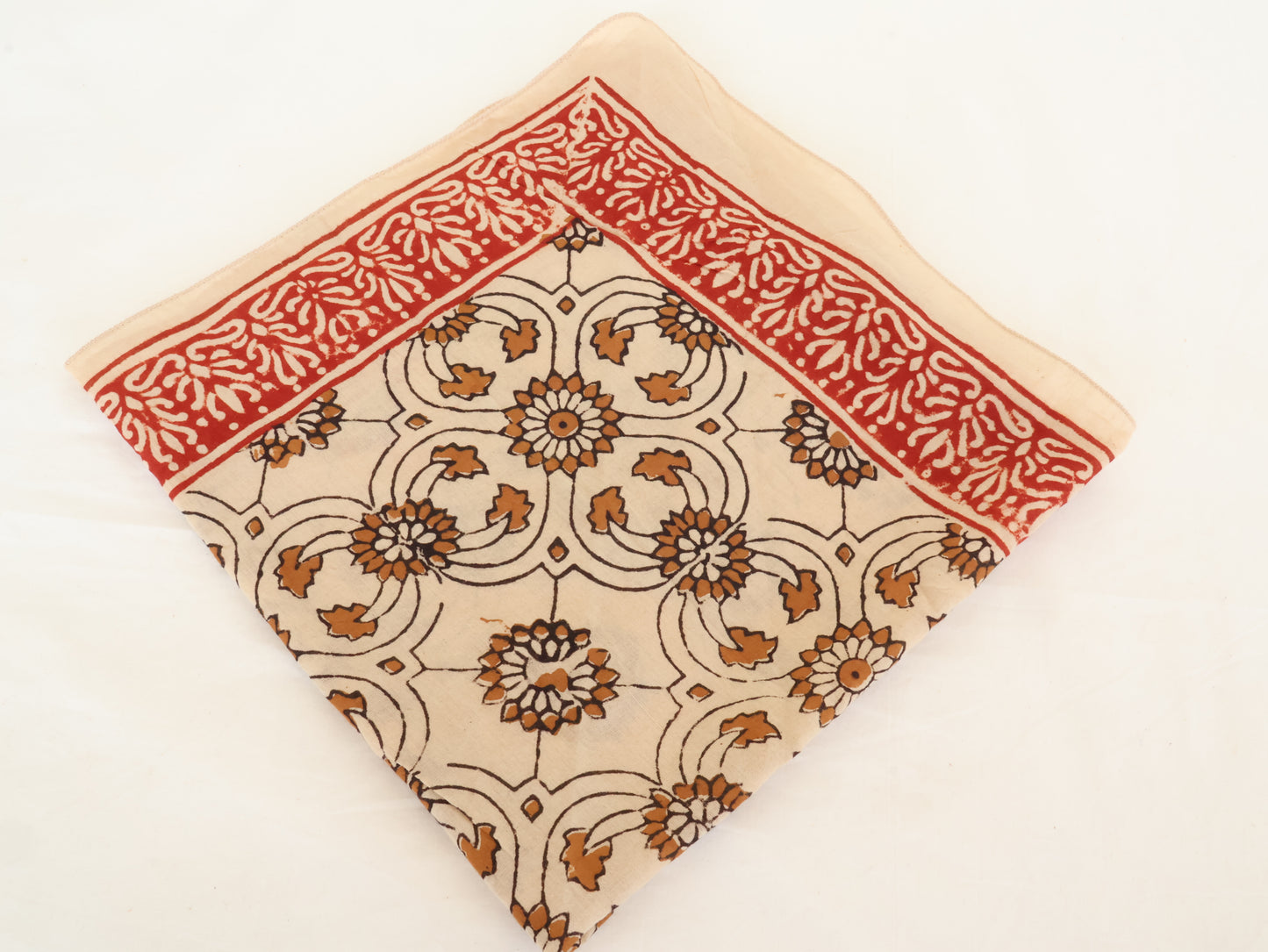 Red Border Floral Hand Block Printed Cotton Bandana – Boho Style Scarf