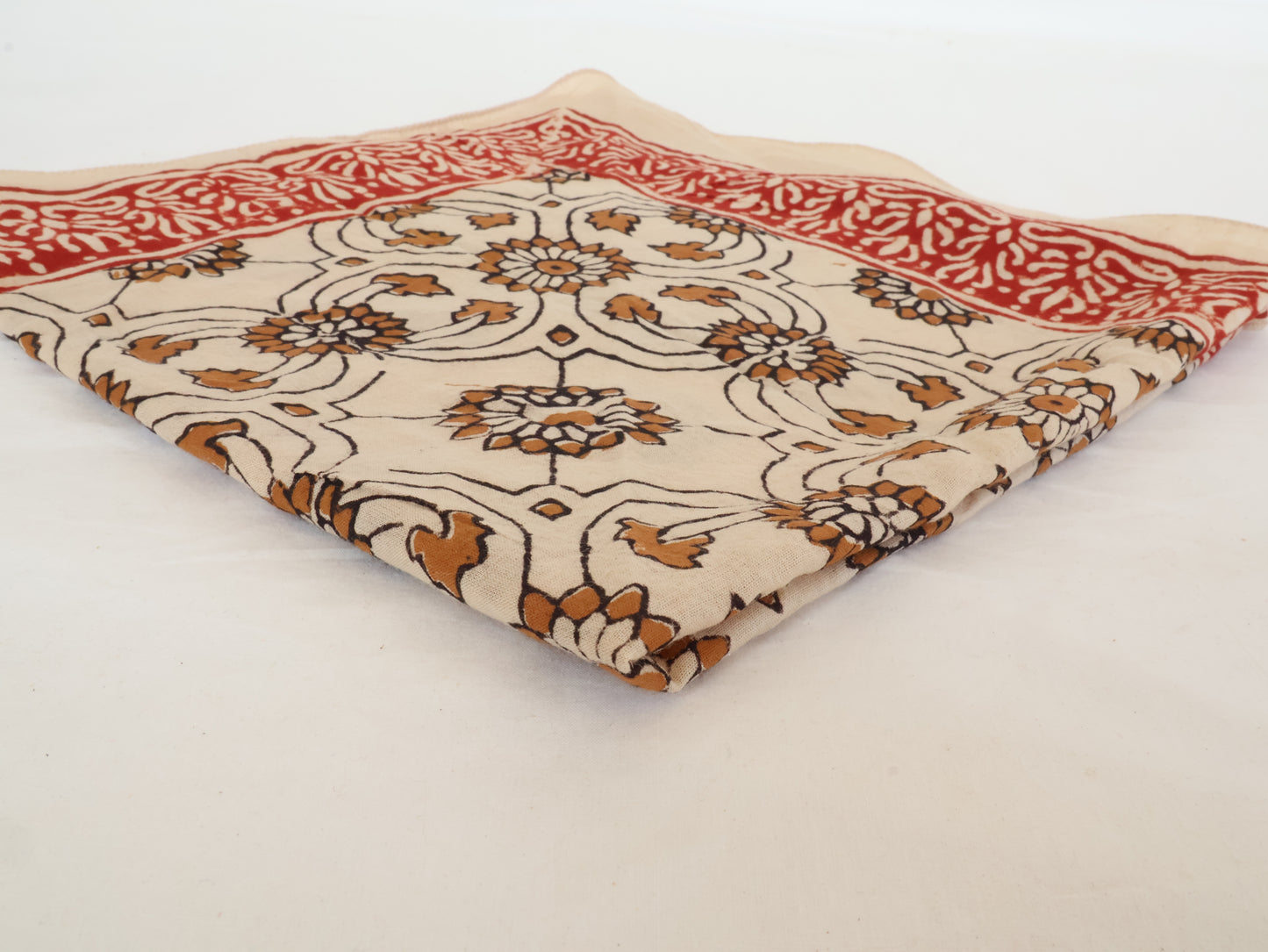 Red Border Floral Hand Block Printed Cotton Bandana – Boho Style Scarf