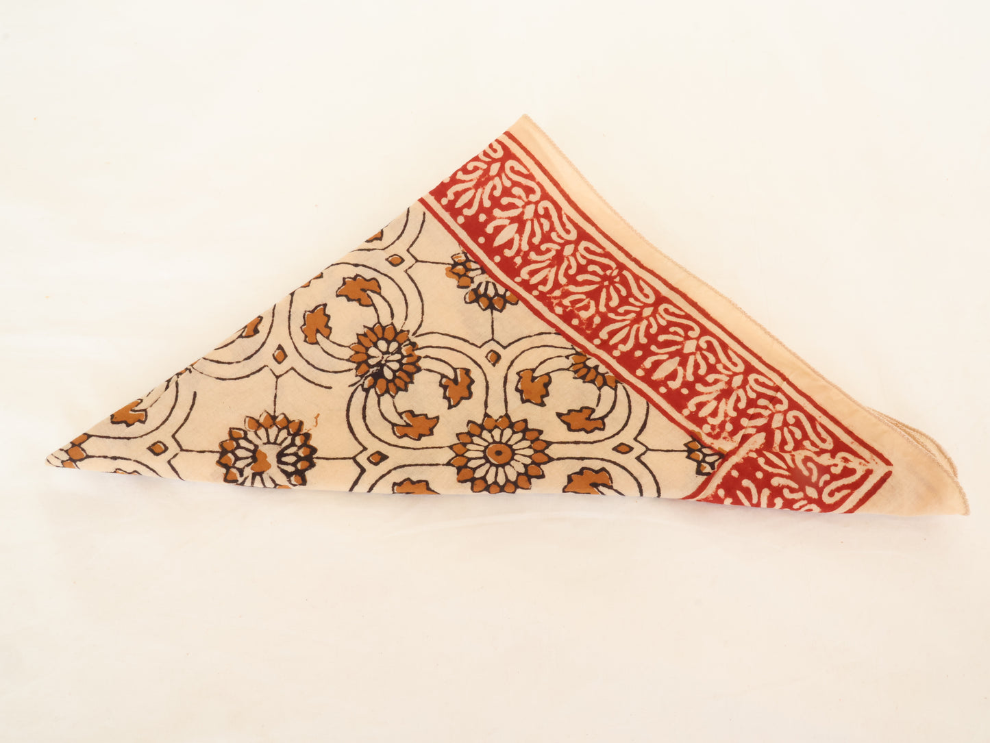 Red Border Floral Hand Block Printed Cotton Bandana – Boho Style Scarf