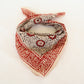 Hand block printed red floral tile cotton bandana folded