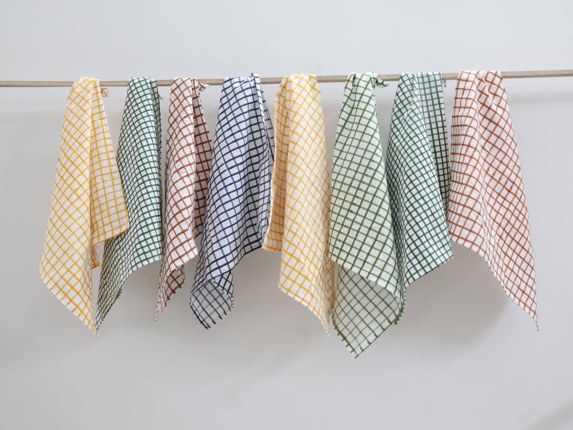 Assorted Hand Block Printed Cotton Napkin Set Reusable Dinner Napkins Check Pattern - Bohoblockprinted