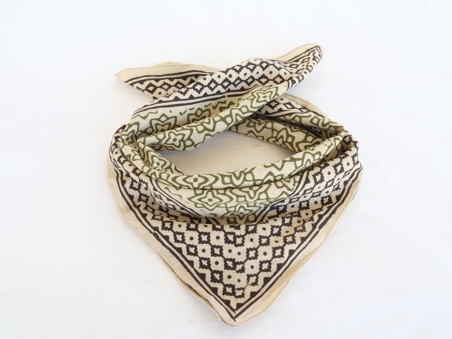 Boho style artisan bandana with geometric border