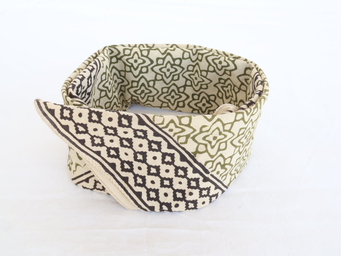 Hand printed cotton square scarf in green