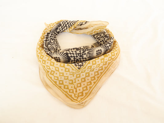 Hand block printed mustard and black geometric bandana