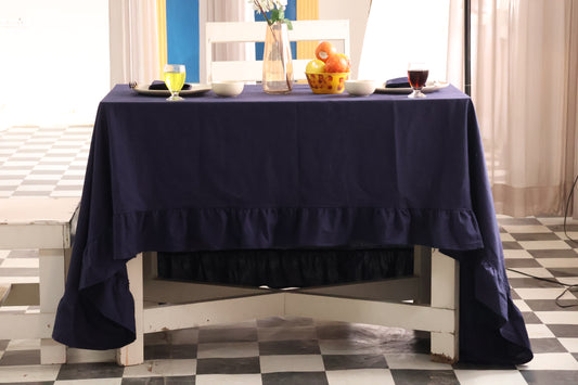 Navy Blue Linen Tablecloth