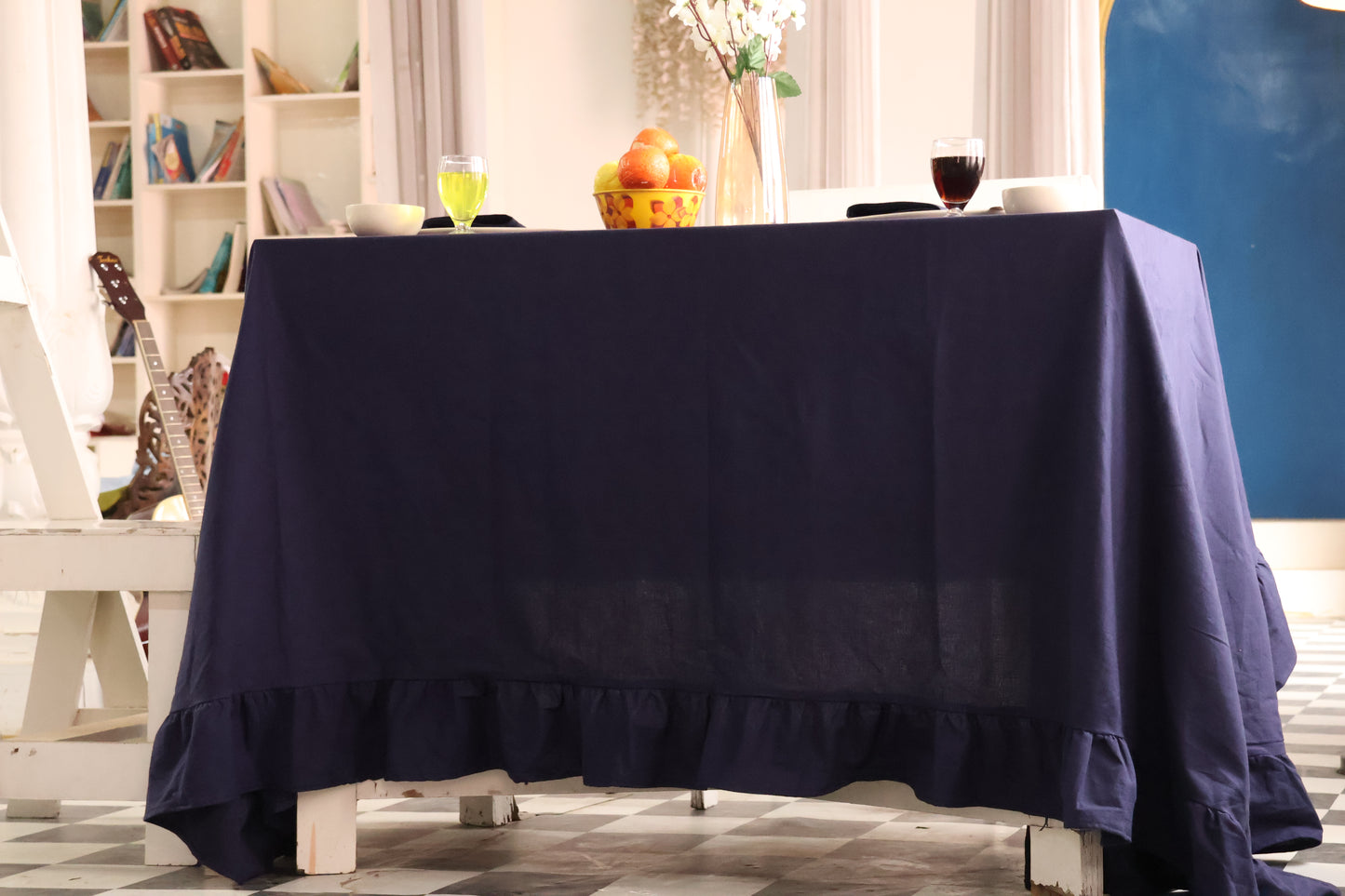 Navy Blue Linen Tablecloth