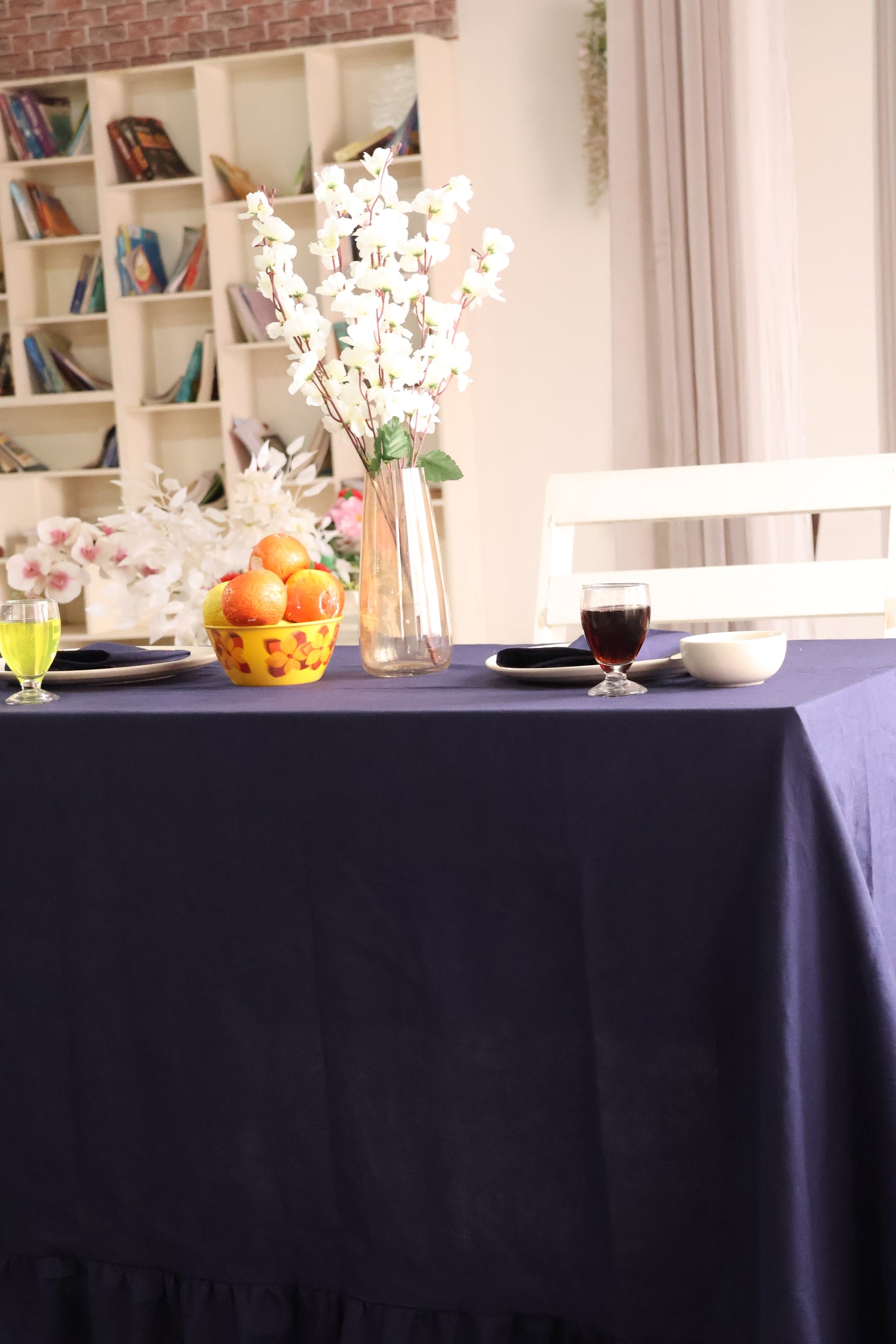 Navy Blue Linen Tablecloth