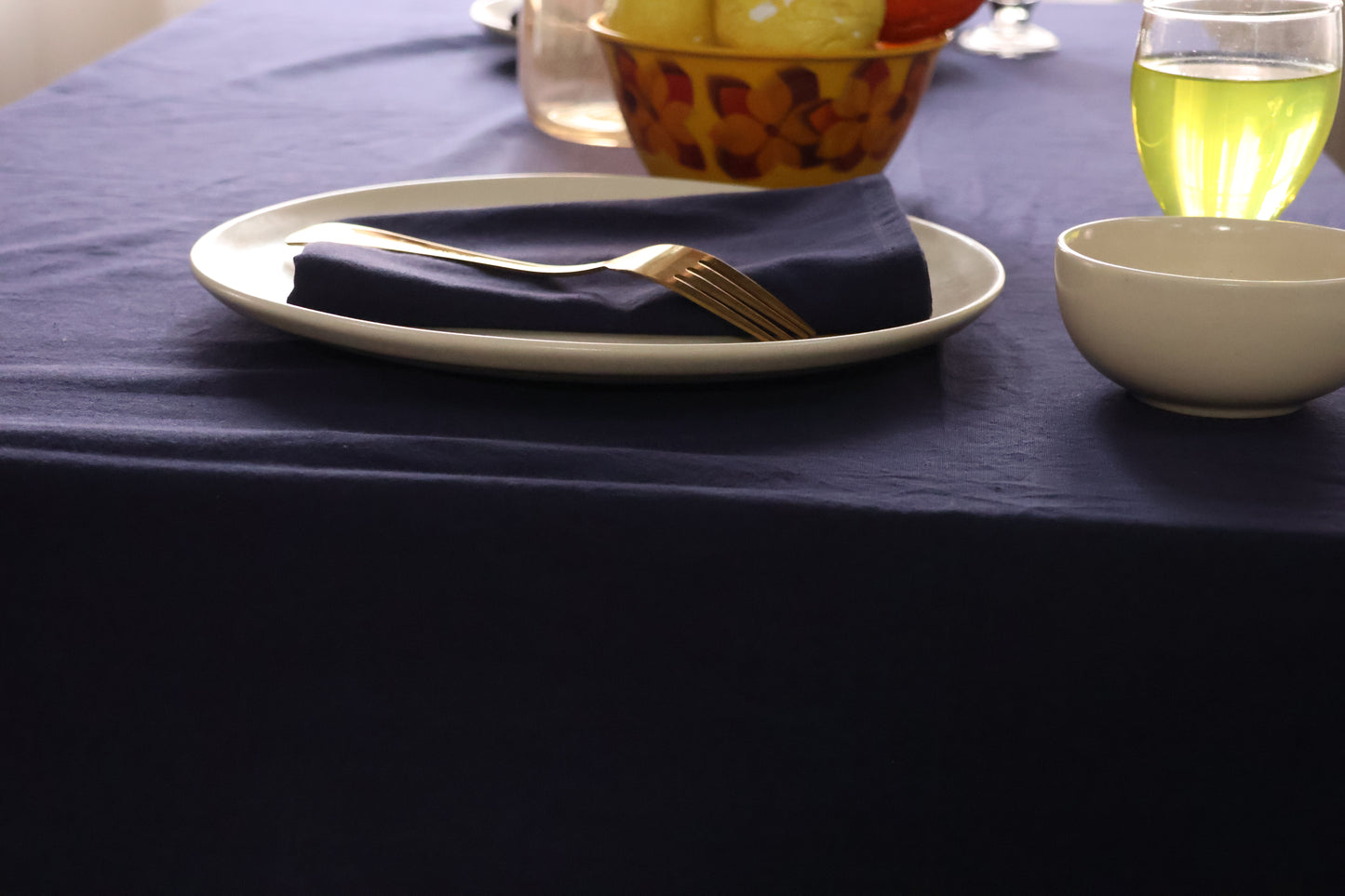 Navy Blue Linen Tablecloth