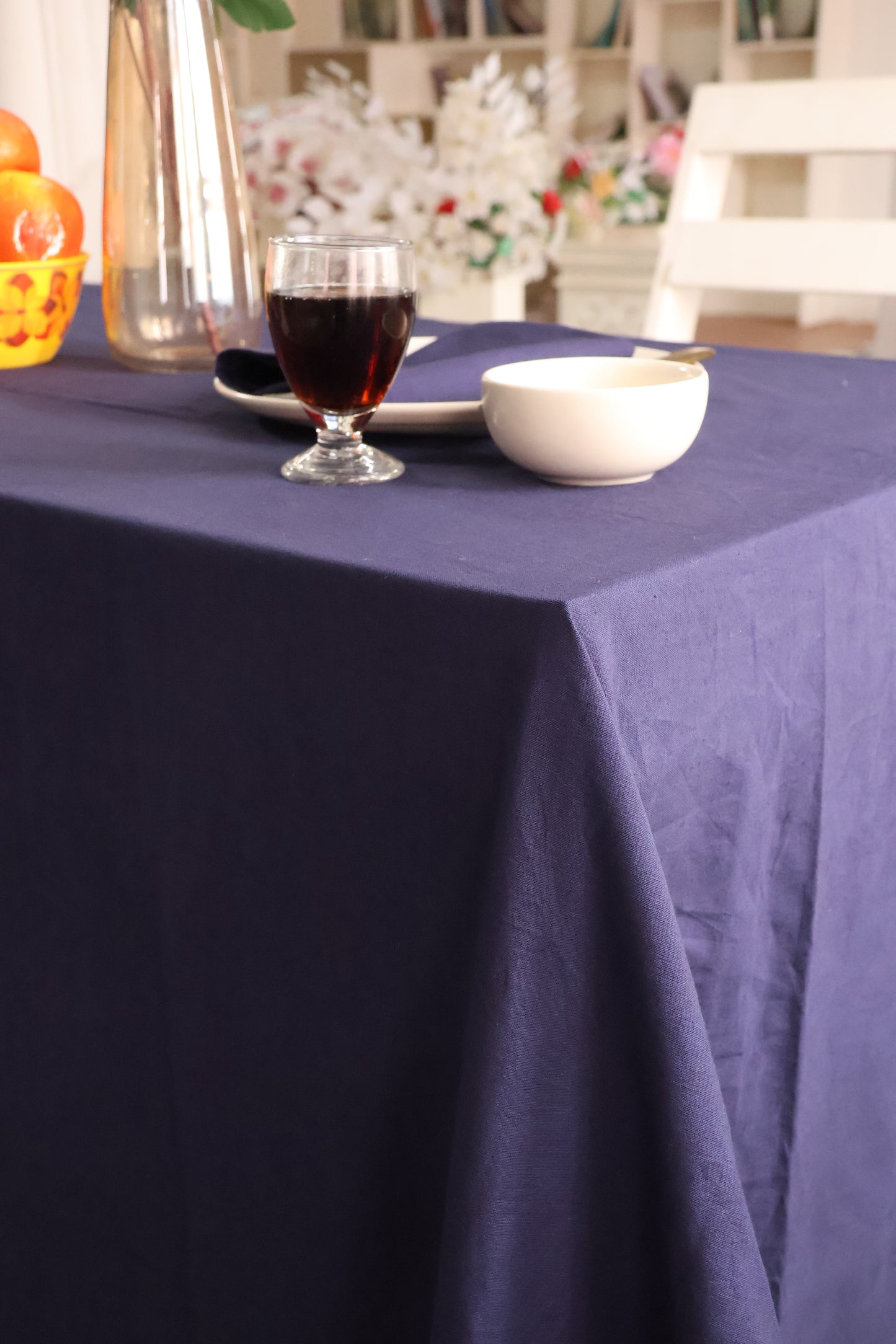 Navy Blue Linen Tablecloth
