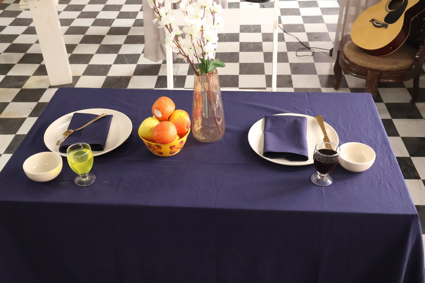 Navy Blue Linen Tablecloth