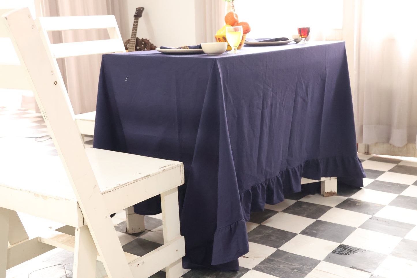 Navy Blue Linen Tablecloth